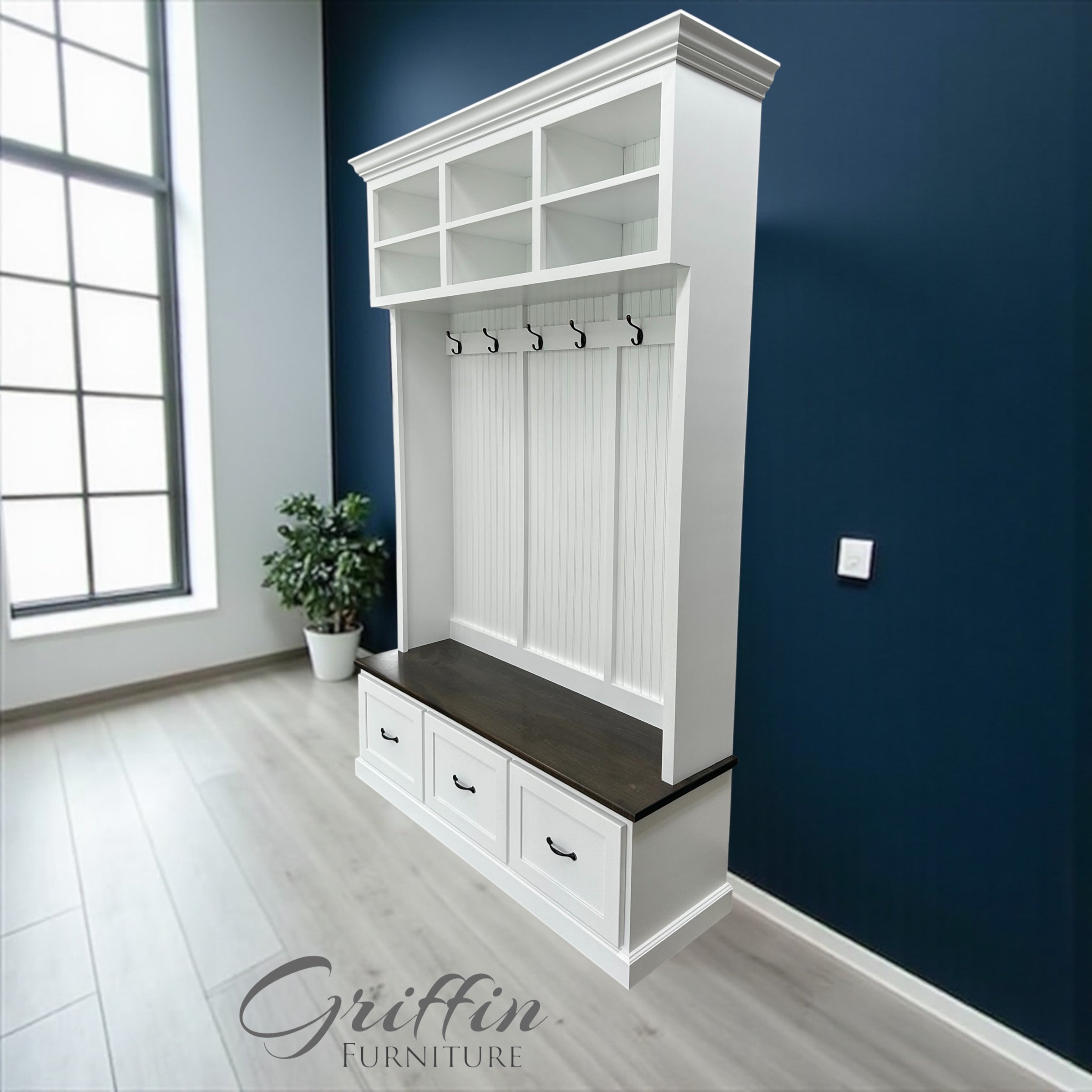 Branson Entryway Bench with Shoe Storage | 3-Section Mudroom Bench, Hall Tree & Wall-Mount Coat Rack – Custom Wood Furniture