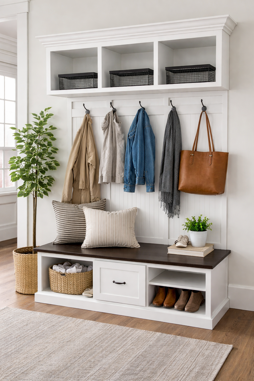 Birmingham Entryway Shoe Storage Bench with Coat Rack | Hall Tree & Mudroom Bench – Custom Wood Furniture - Griffin Furniture