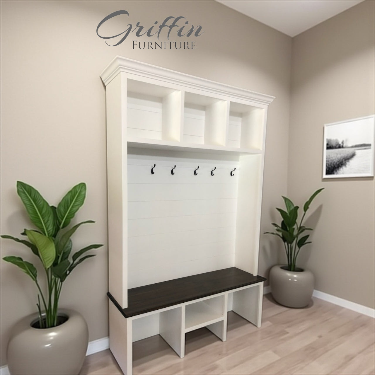 Bluffton Hall Tree with Shoe Storage Bench | Entryway Organizer | Mudroom Furniture & Wall-Mount Coat Rack Cabinet