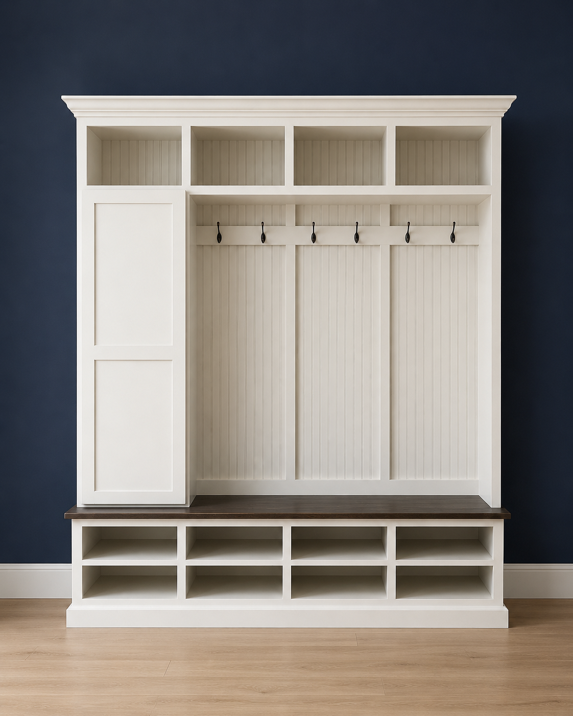 Fort Myers Entryway Shoe Cabinet | 4-Section Hall Tree Bench & Mudroom Storage