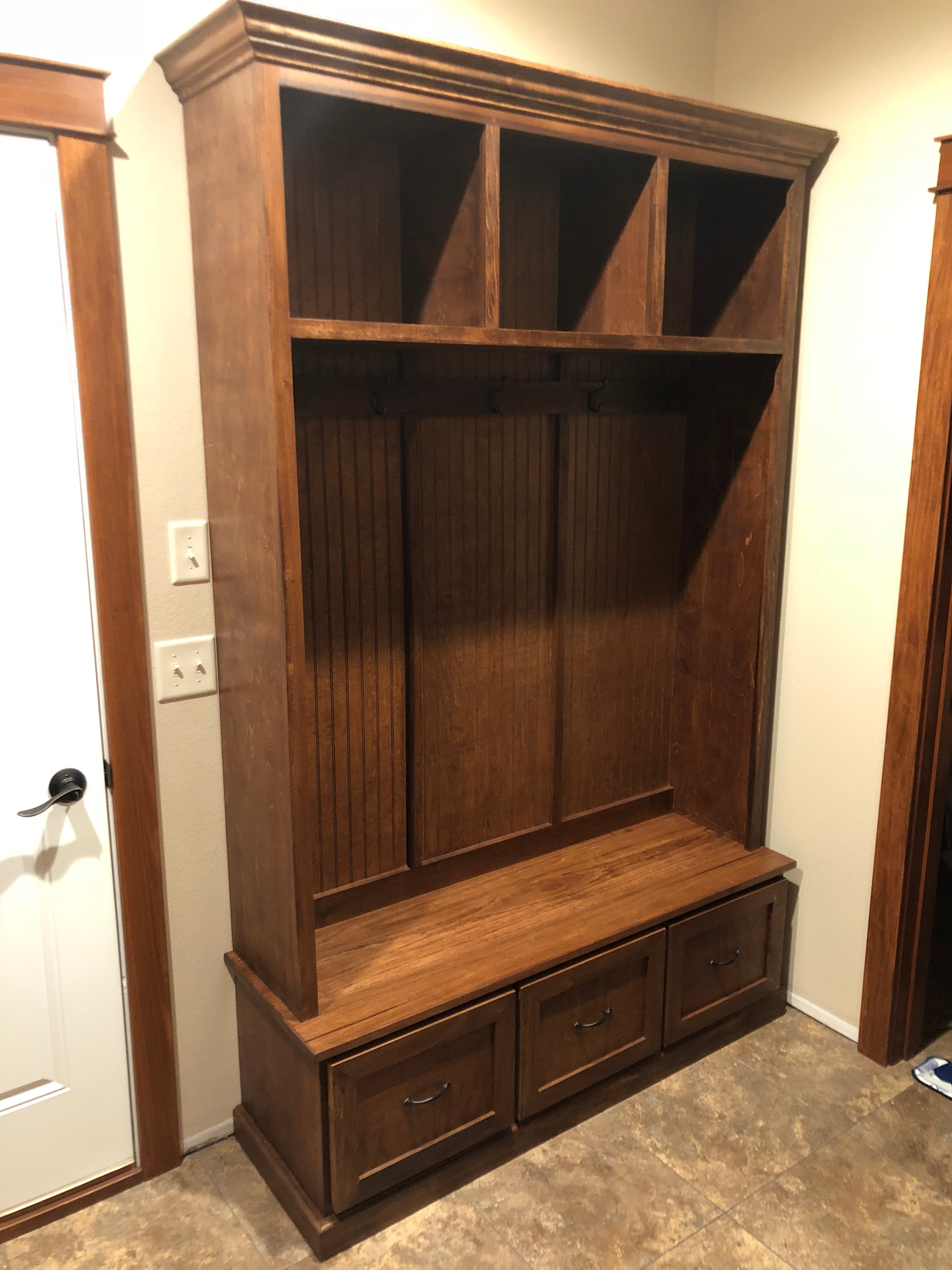Georgia 3-Section Entryway Bench | Mudroom Hall Tree with Storage & Coat Hooks | Solid Wood Custom Furniture