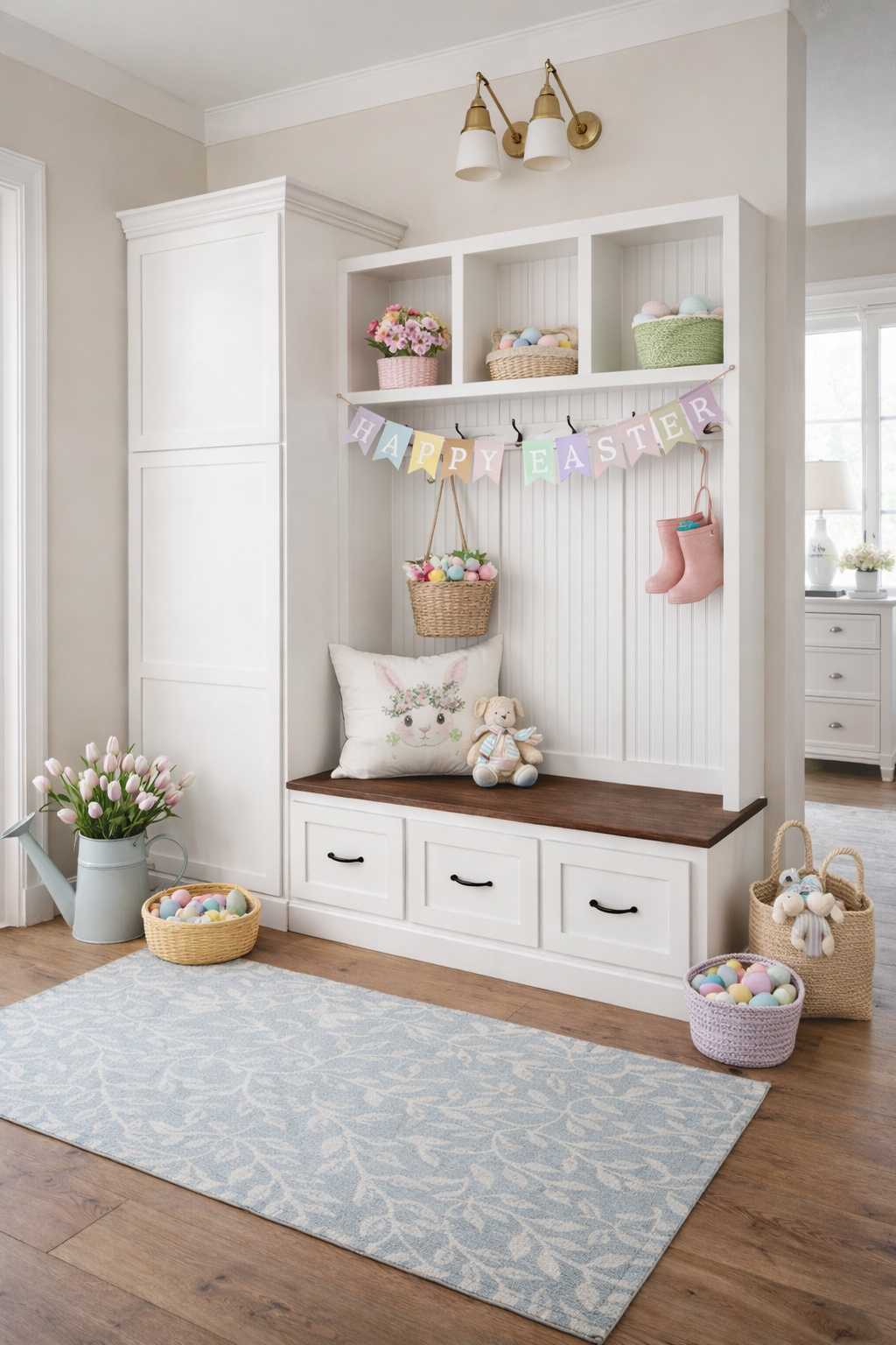 Holbrook Entryway Bench with Shoe Storage | Solid Wood Mudroom Organizer | Hall Tree Style Mud Bench (3-section) - Griffin Furniture