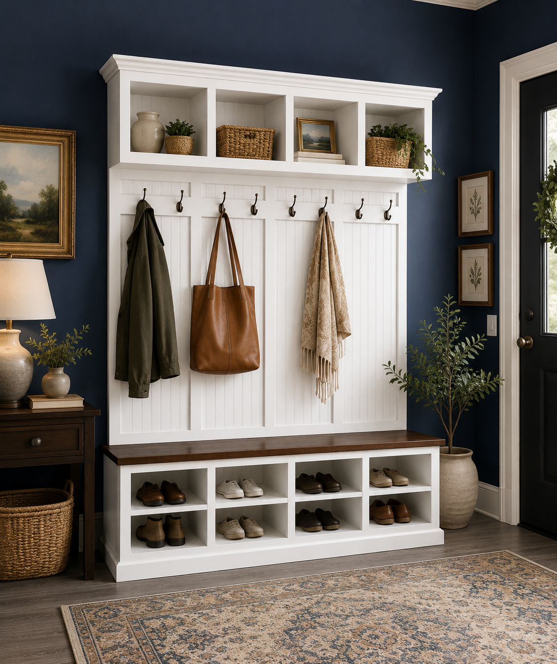 Yale Mudroom Locker Bench with Shoe Storage & Coat Rack – Custom Solid Wood Hall Tree - Griffin Furniture