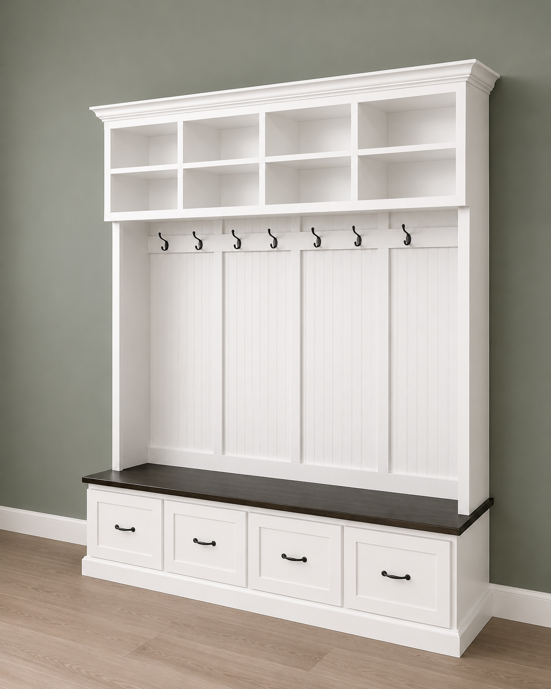 Branson Entryway Storage Bench with Coat Rack | 4-Section Hall Tree for Mudroom Organization | Custom Entryway Furniture - Griffin Furniture