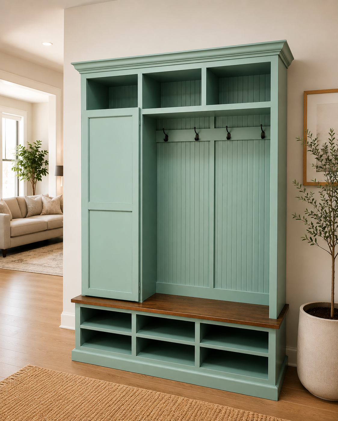 Fort Myers Entryway Shoe Storage Bench with Coat Rack | 3-Section Hall Tree for Mudrooms & Foyers | Griffin Furniture