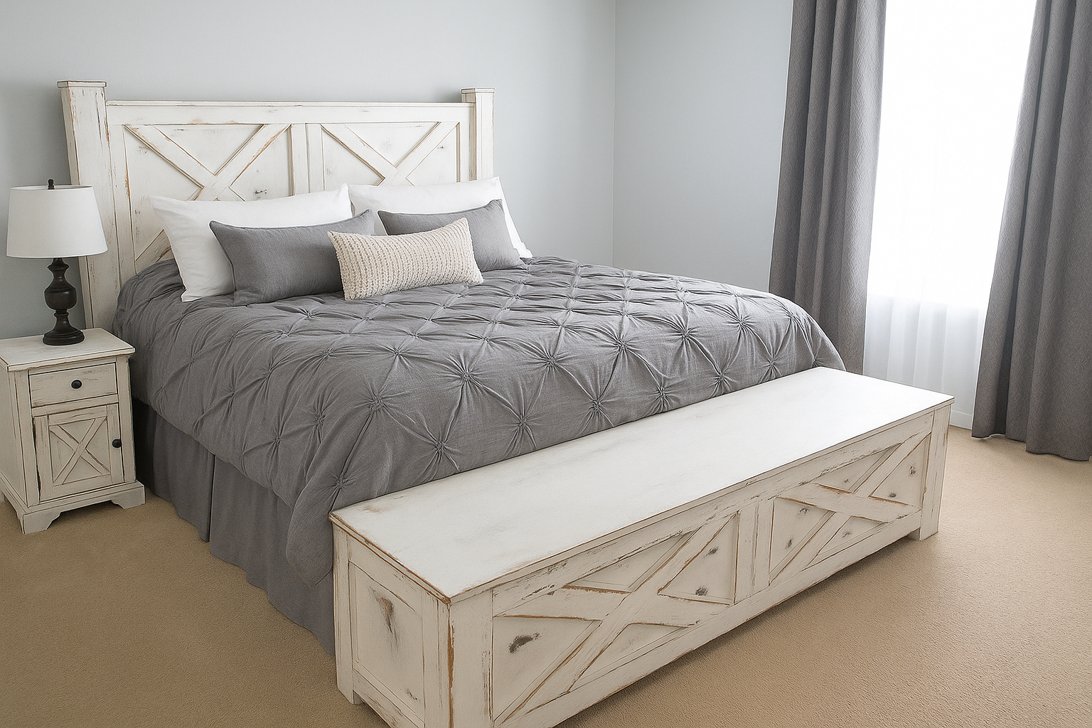 Yulee Barn Door Style Storage Bed Frame | King & Queen Sizes | Rustic Solid Wood Platform Bed with Drawers