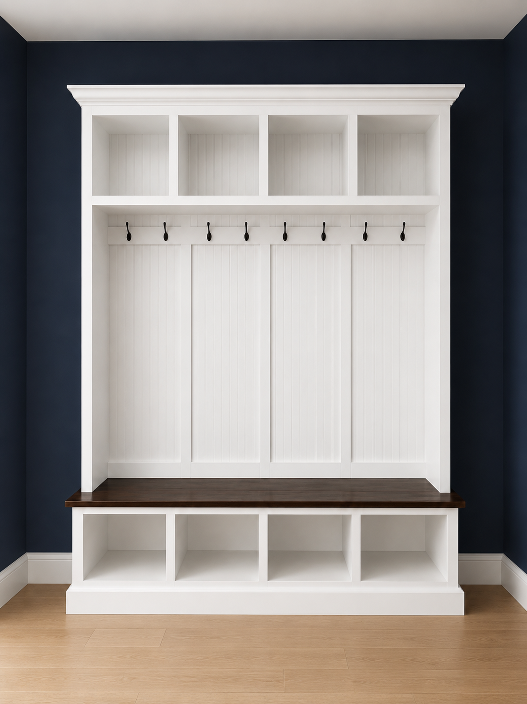 Pennsylvania Entryway Bench with Storage | Custom Wood Mudroom Seating | Handcrafted Hall Tree Bench (4-section) - Griffin Furniture