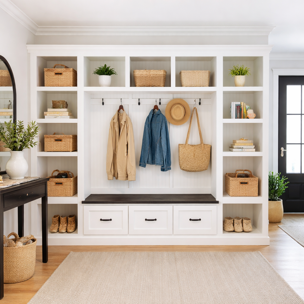 Atlanta Entryway Shoe Storage Bench | Standing Coat Rack | Entryway Furniture | Shoe Cabinet | Mudroom Bench | Hall Tree