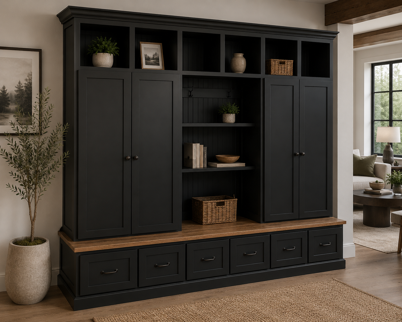 Tennessee Hall Tree with Shoe Storage – Wood Mudroom Locker with Shoe Storage & Coat Rack