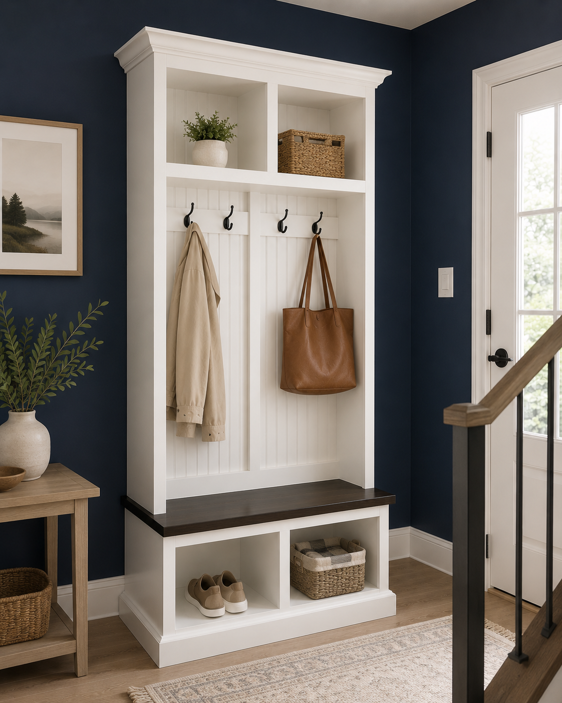 Pennsylvania Entryway Bench with Shoe Storage – 2-Section Solid Wood Mudroom Organizer | Custom Hallway Seating with Storage - Griffin Furniture