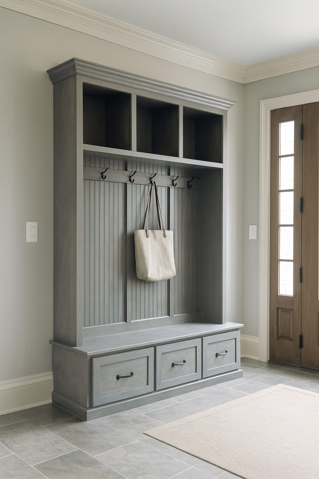 Georgia 3-Section Entryway Bench | Mudroom Hall Tree with Storage & Coat Hooks | Solid Wood Custom Furniture
