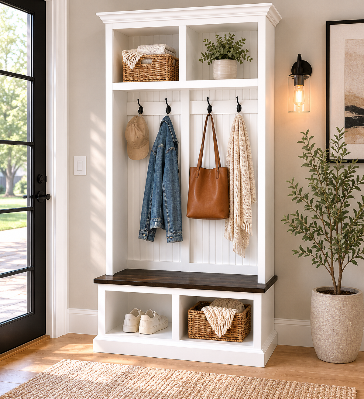 Pennsylvania Entryway Bench with Shoe Storage – 2-Section Solid Wood Mudroom Organizer | Custom Hallway Seating with Storage - Griffin Furniture