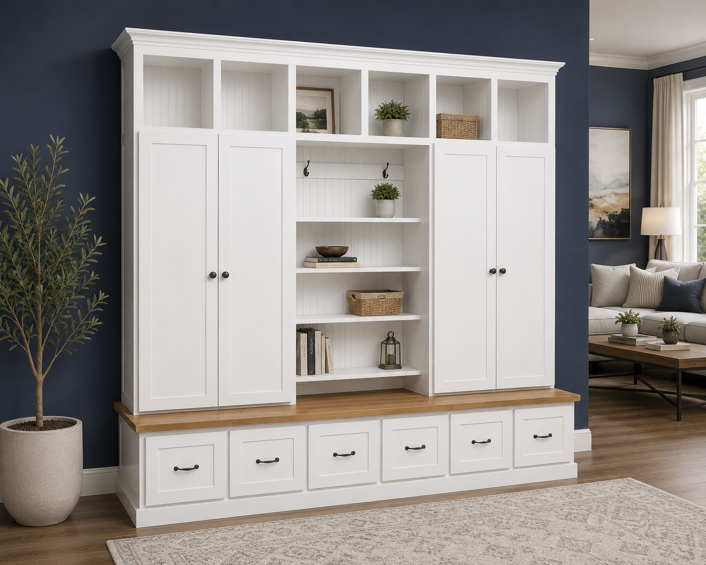 Tennessee Hall Tree with Shoe Storage – Wood Mudroom Locker with Shoe Storage & Coat Rack