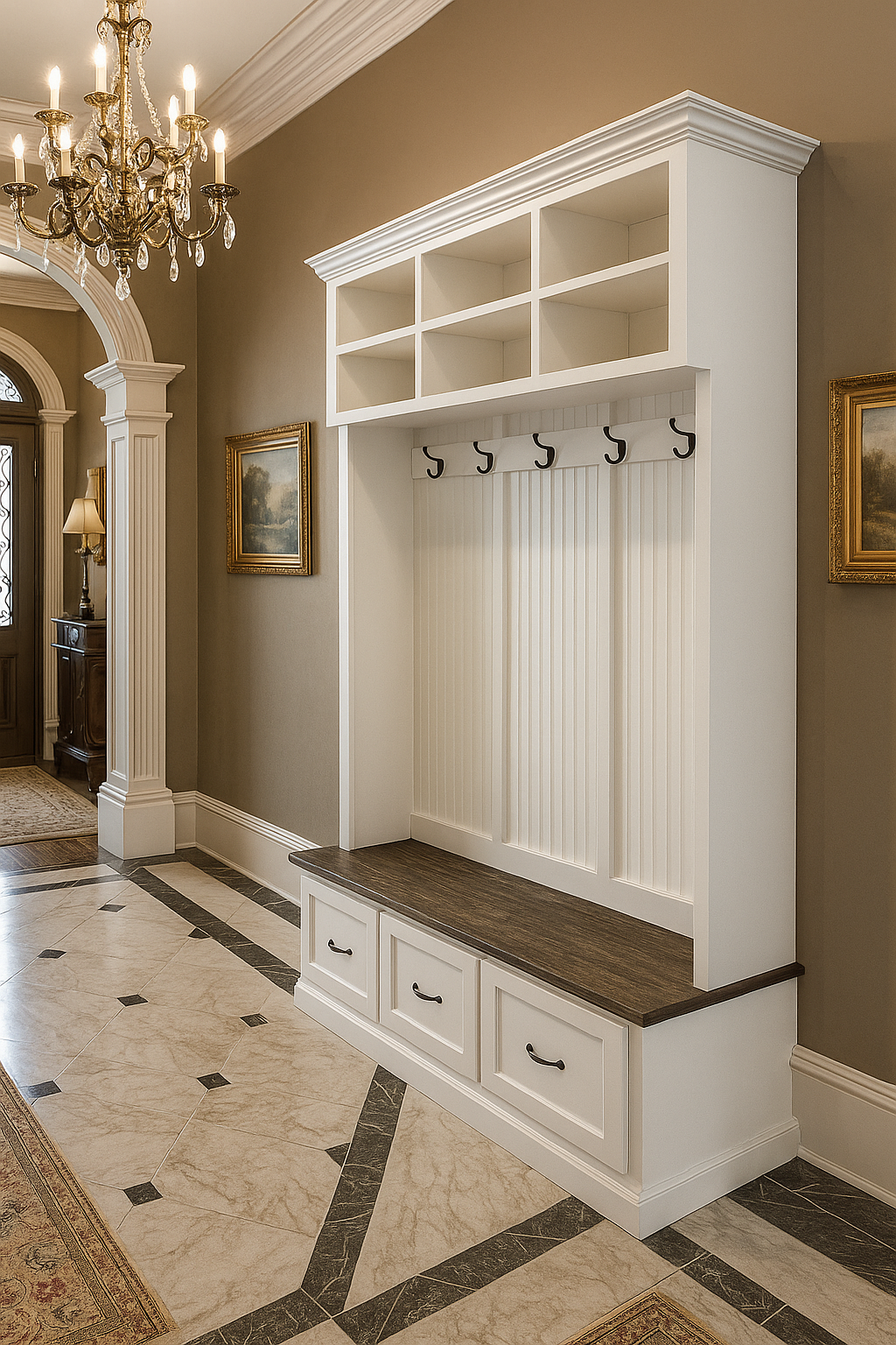 Branson Entryway Bench with Shoe Storage | 3-Section Mudroom Bench, Hall Tree & Wall-Mount Coat Rack – Custom Wood Furniture