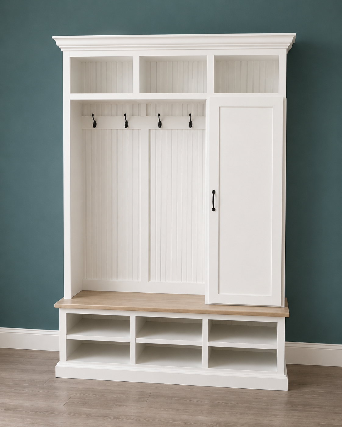 Fort Myers Entryway Shoe Storage Bench with Coat Rack | 3-Section Hall Tree for Mudrooms & Foyers | Griffin Furniture