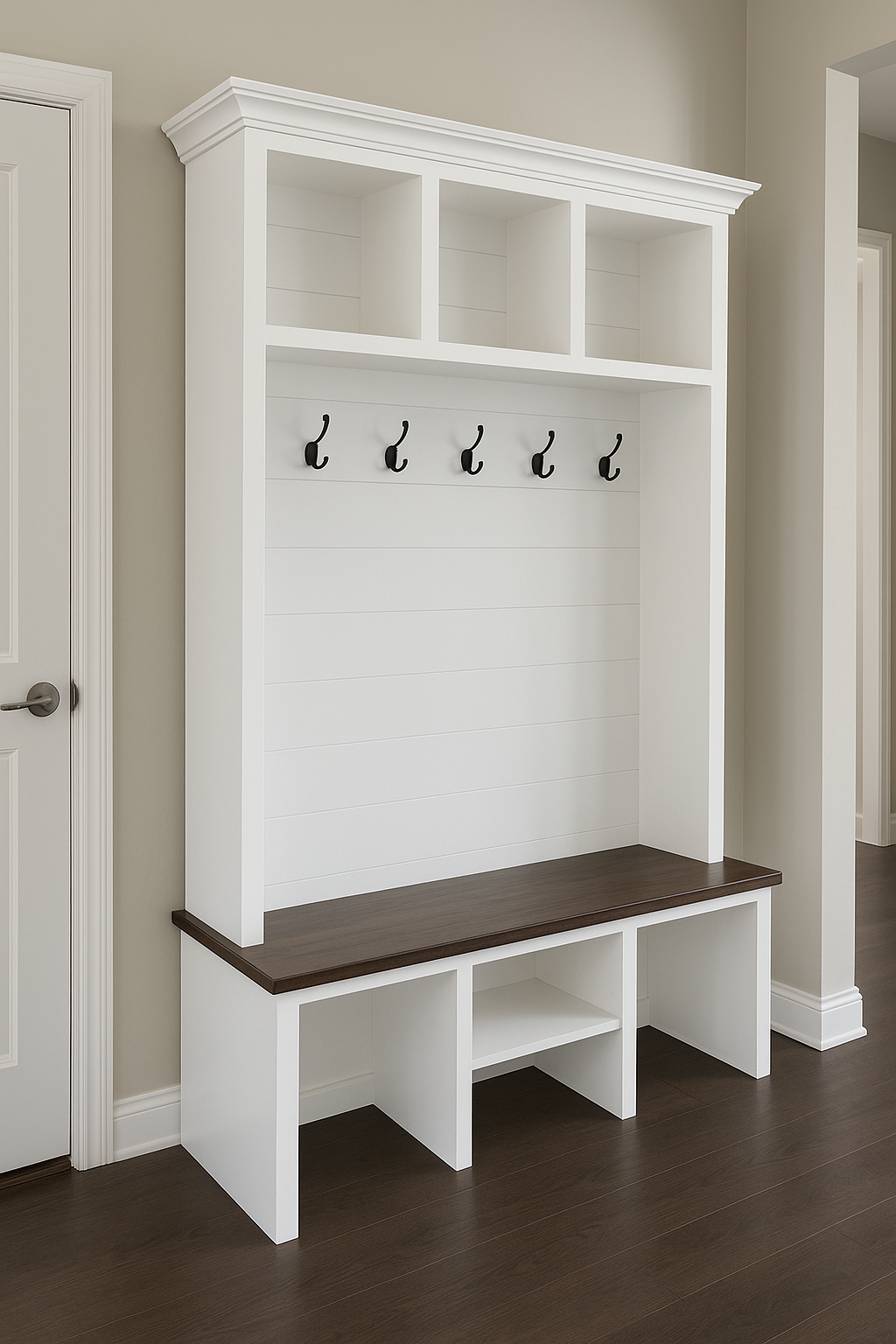 Bluffton Hall Tree with Shoe Storage Bench | Entryway Organizer | Mudroom Furniture & Wall-Mount Coat Rack Cabinet