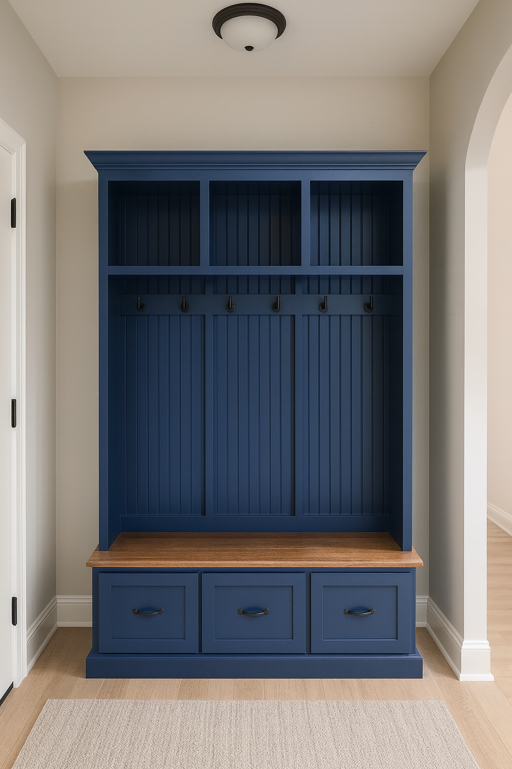 Georgia 3-Section Entryway Bench | Mudroom Hall Tree with Storage & Coat Hooks | Solid Wood Custom Furniture