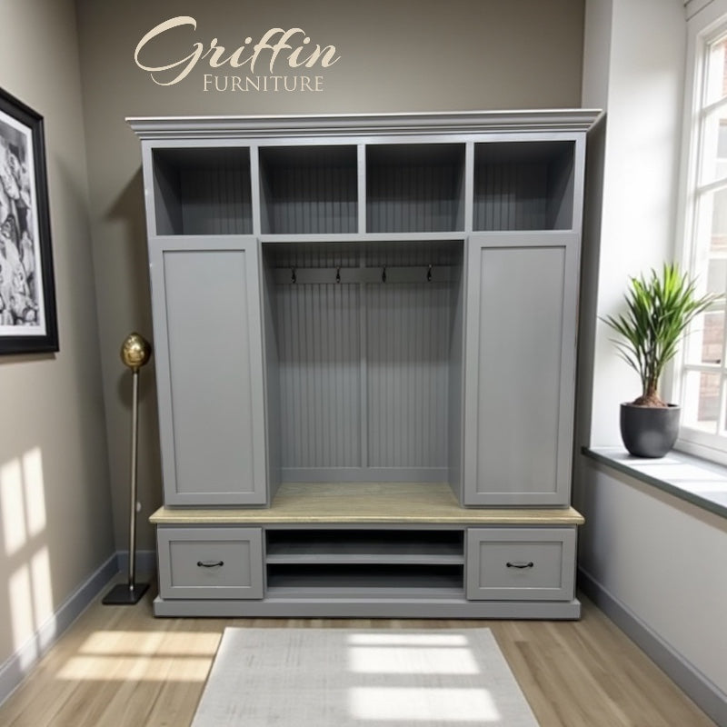Florida Mudroom Locker Bench with Hall Tree | Custom Storage Solution for Entryways