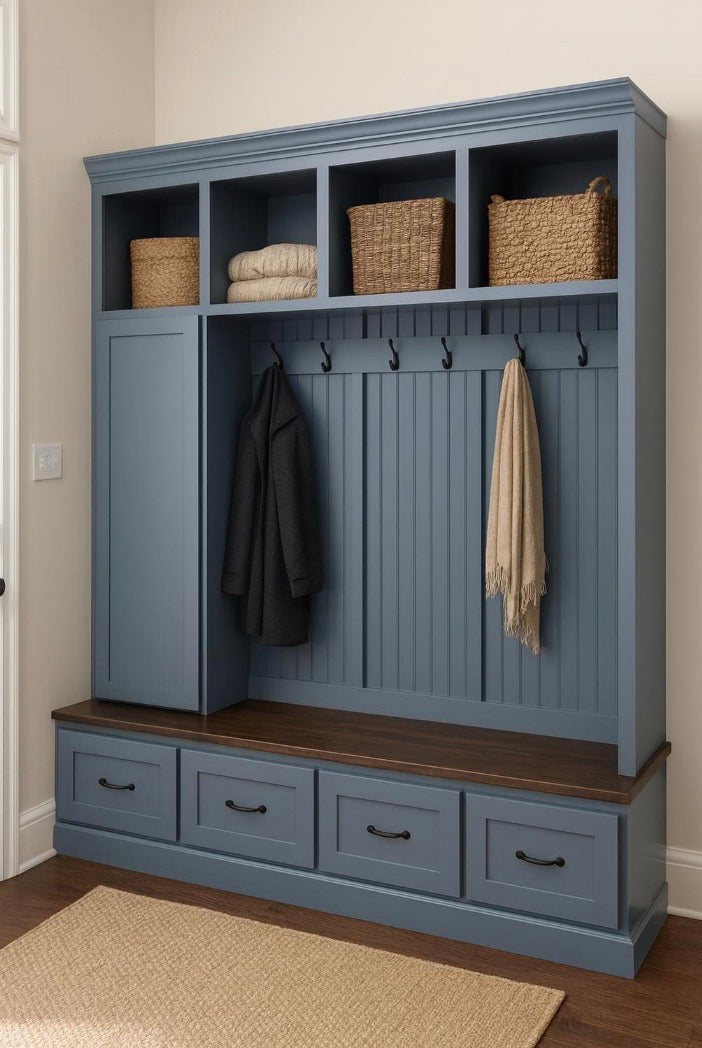 Oregon Mudroom Bench | Shoe Storage | Hall Tree | Standing Coat Rack | Mudroom Furniture (4-section)