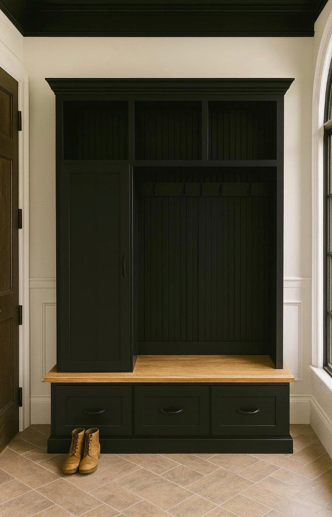 Oregon Mudroom Bench with Shoe Storage & Hooks | Entryway Bench | Custom Hall Tree Locker (3 Section)