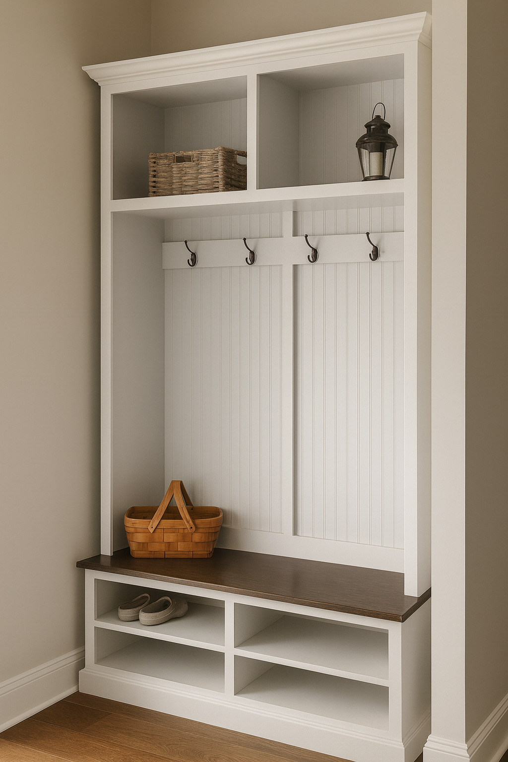 Moraga Hall tree entry bench custom cabinet coat rack mudroom furniture (2 section)