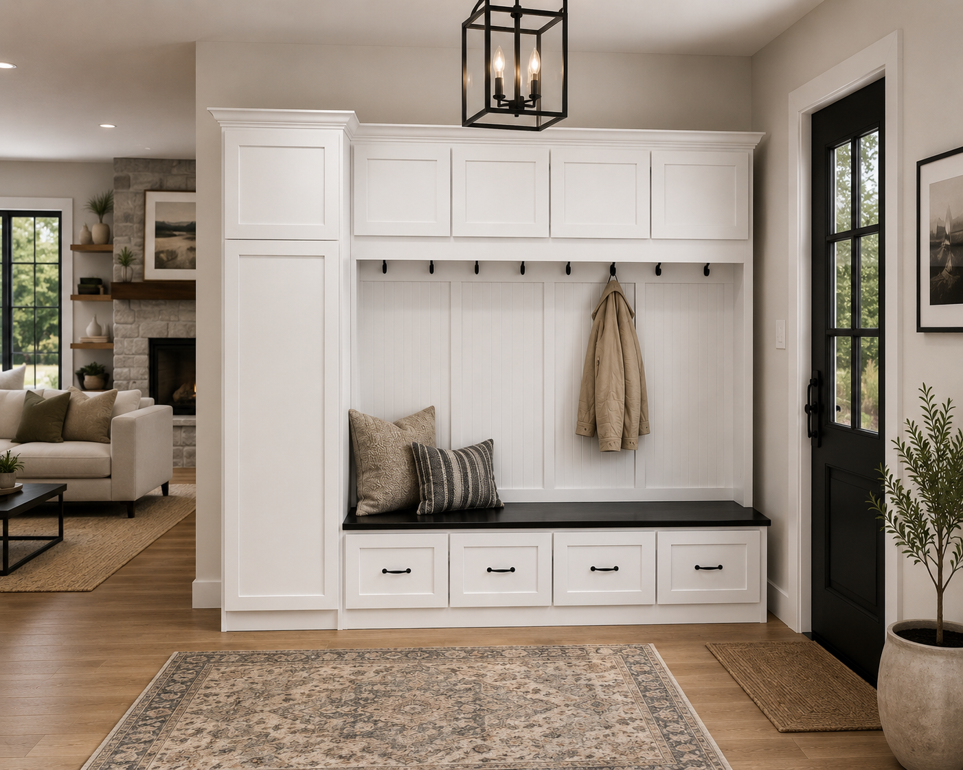 Jacksonville Coat Rack with Bench | Entryway Hall Tree | Standing Mudroom Organizer with Storage | Solid Wood Furniture (4-section) - Griffin Furniture