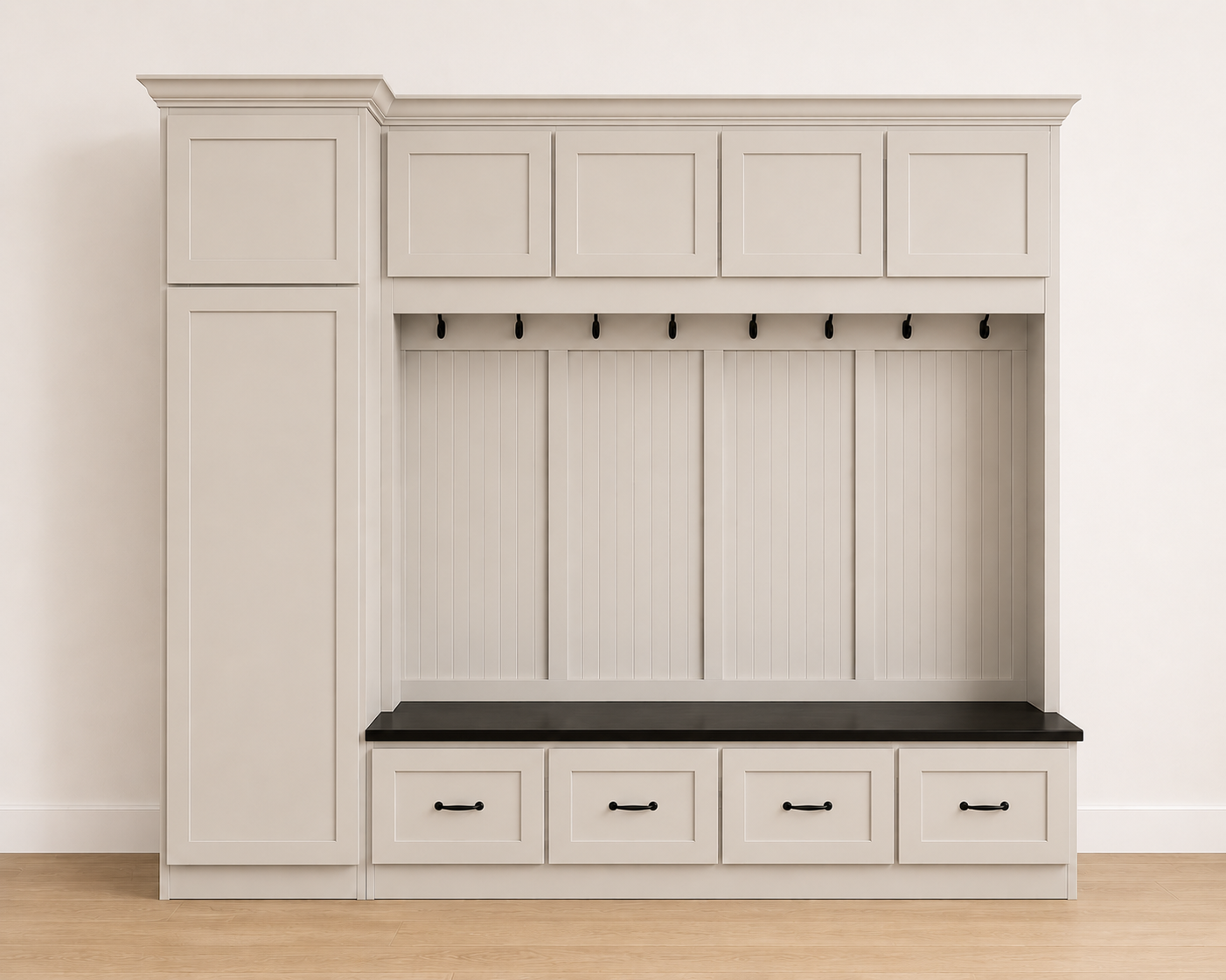 Jacksonville Coat Rack with Bench | Entryway Hall Tree | Standing Mudroom Organizer with Storage | Solid Wood Furniture (4-section) - Griffin Furniture