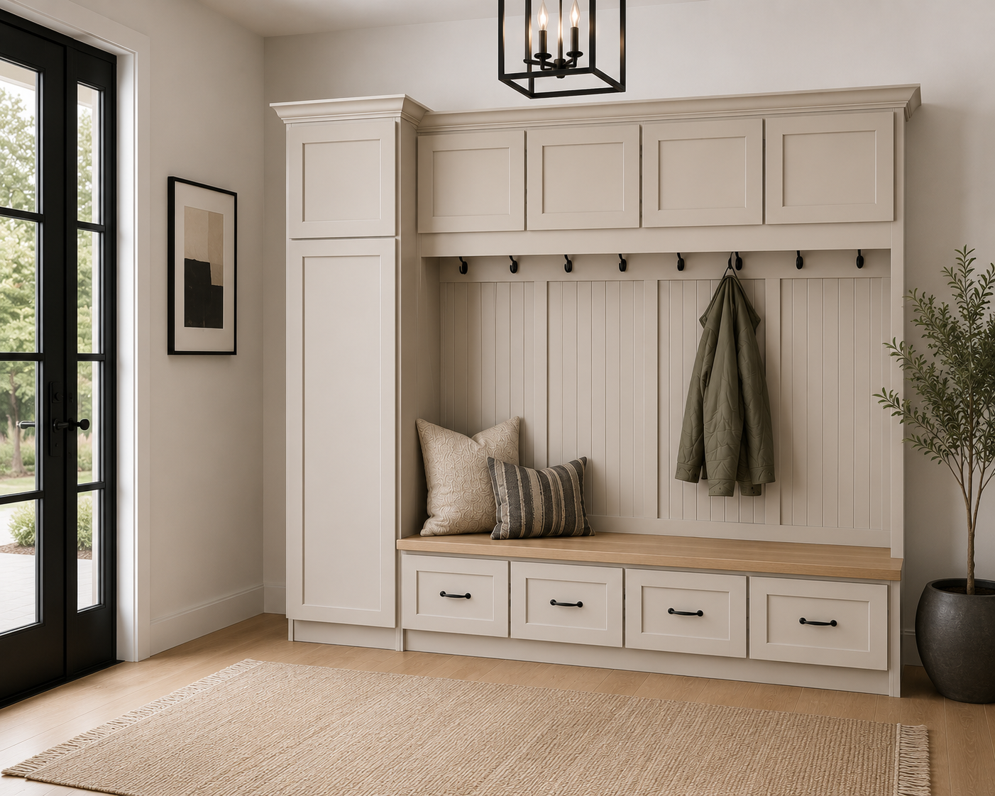 Jacksonville Coat Rack with Bench | Entryway Hall Tree | Standing Mudroom Organizer with Storage | Solid Wood Furniture (4-section) - Griffin Furniture