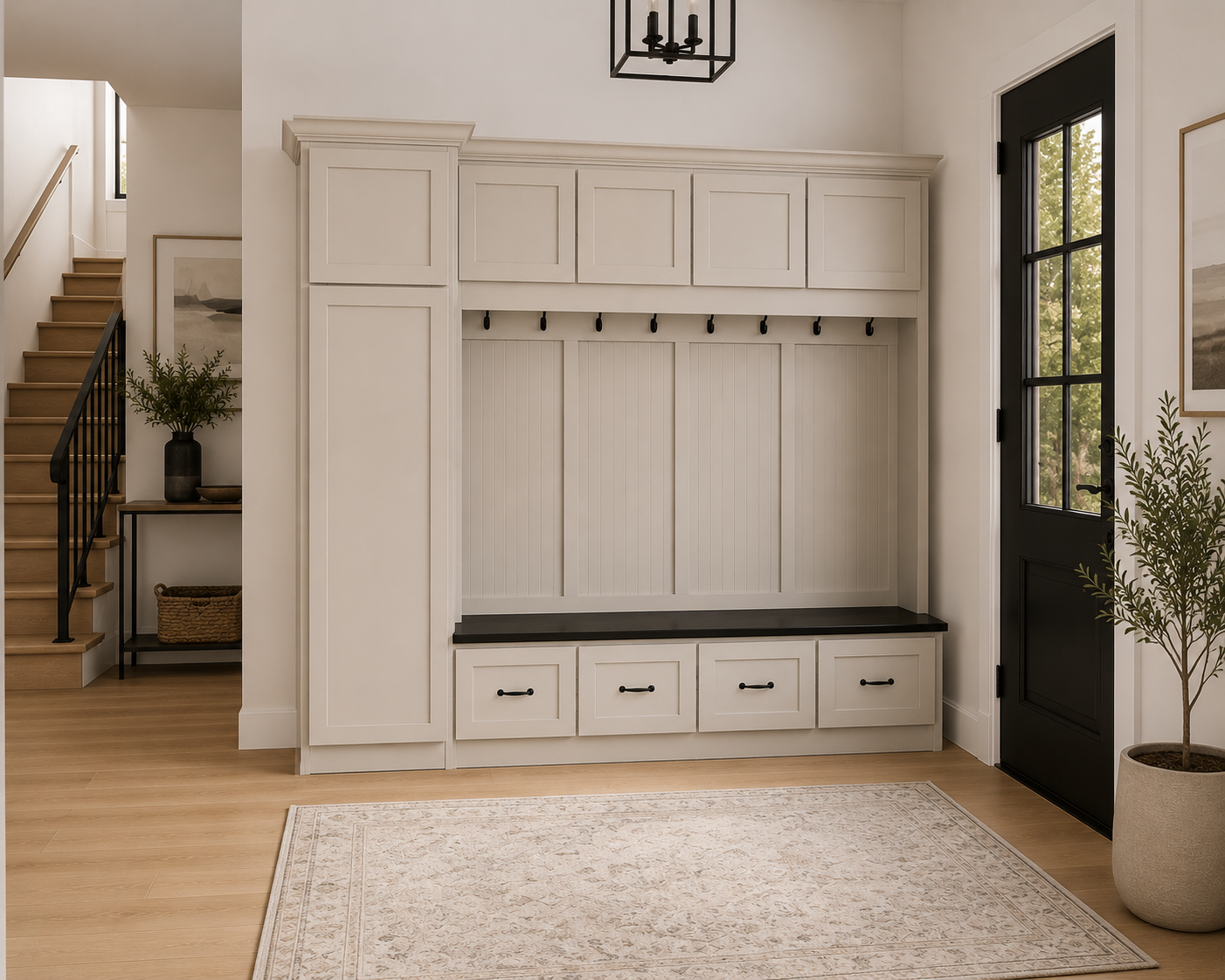Jacksonville Coat Rack with Bench | Entryway Hall Tree | Standing Mudroom Organizer with Storage | Solid Wood Furniture (4-section) - Griffin Furniture