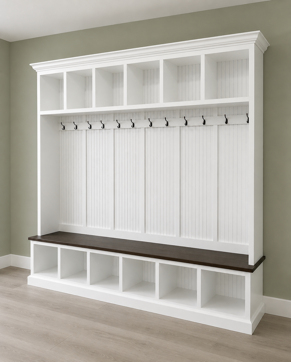 Pennsylvania 6-Section Entryway Bench with Storage – Custom Mudroom Organizer | Wood Hall Tree Seating - Griffin Furniture