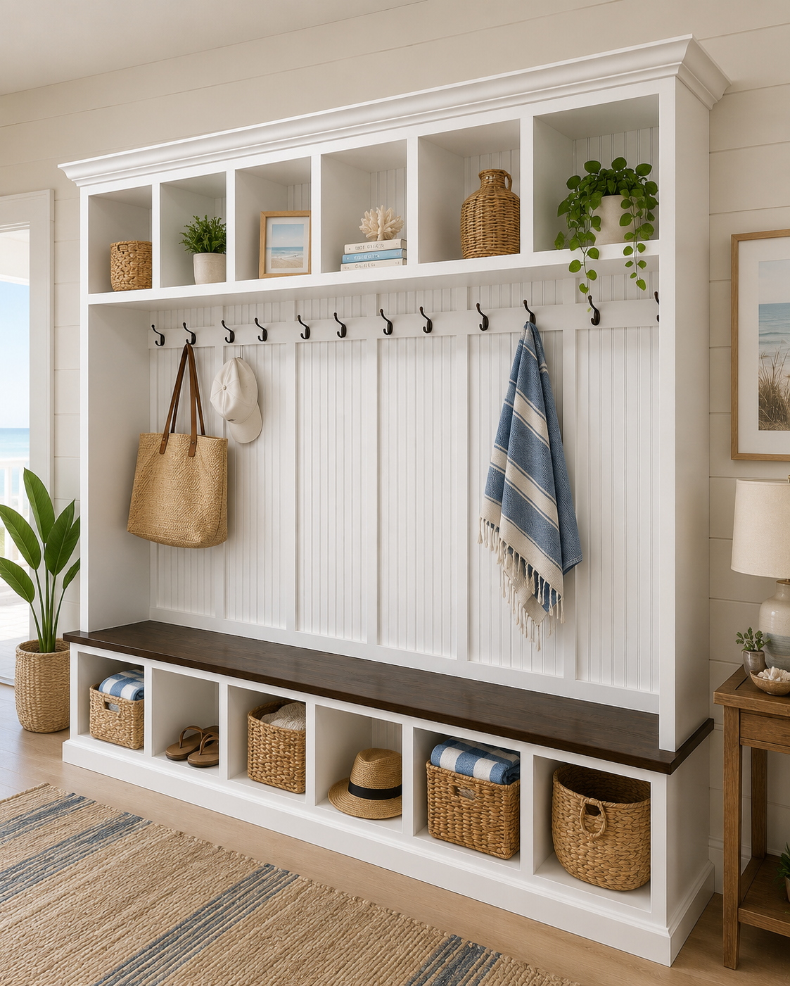 Pennsylvania 6-Section Entryway Bench with Storage – Custom Mudroom Organizer | Wood Hall Tree Seating - Griffin Furniture