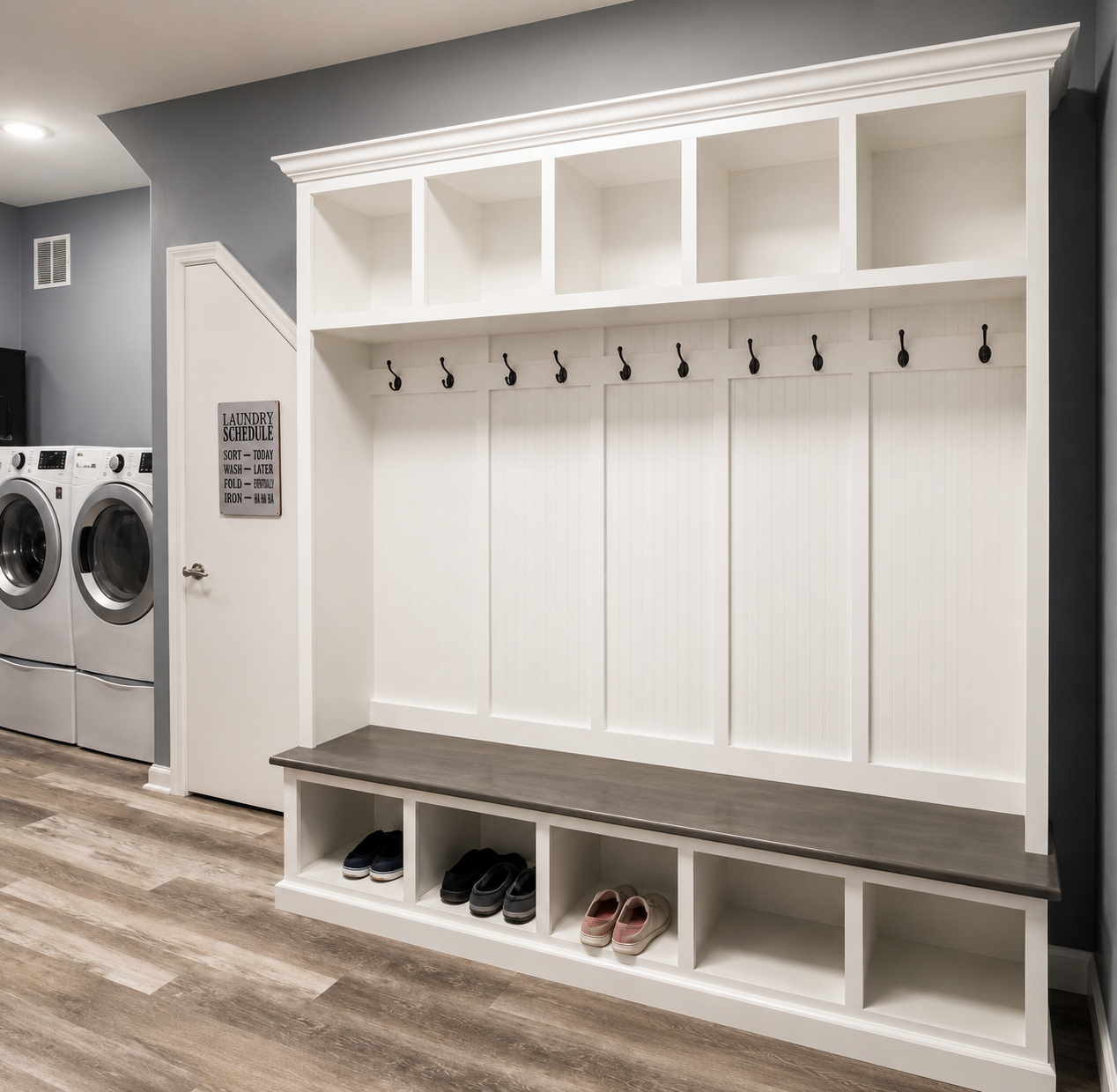 Pennsylvania 5-Section Entryway Bench with Storage – Custom Mudroom Seating | Wood Hall Tree Organizer - Griffin Furniture