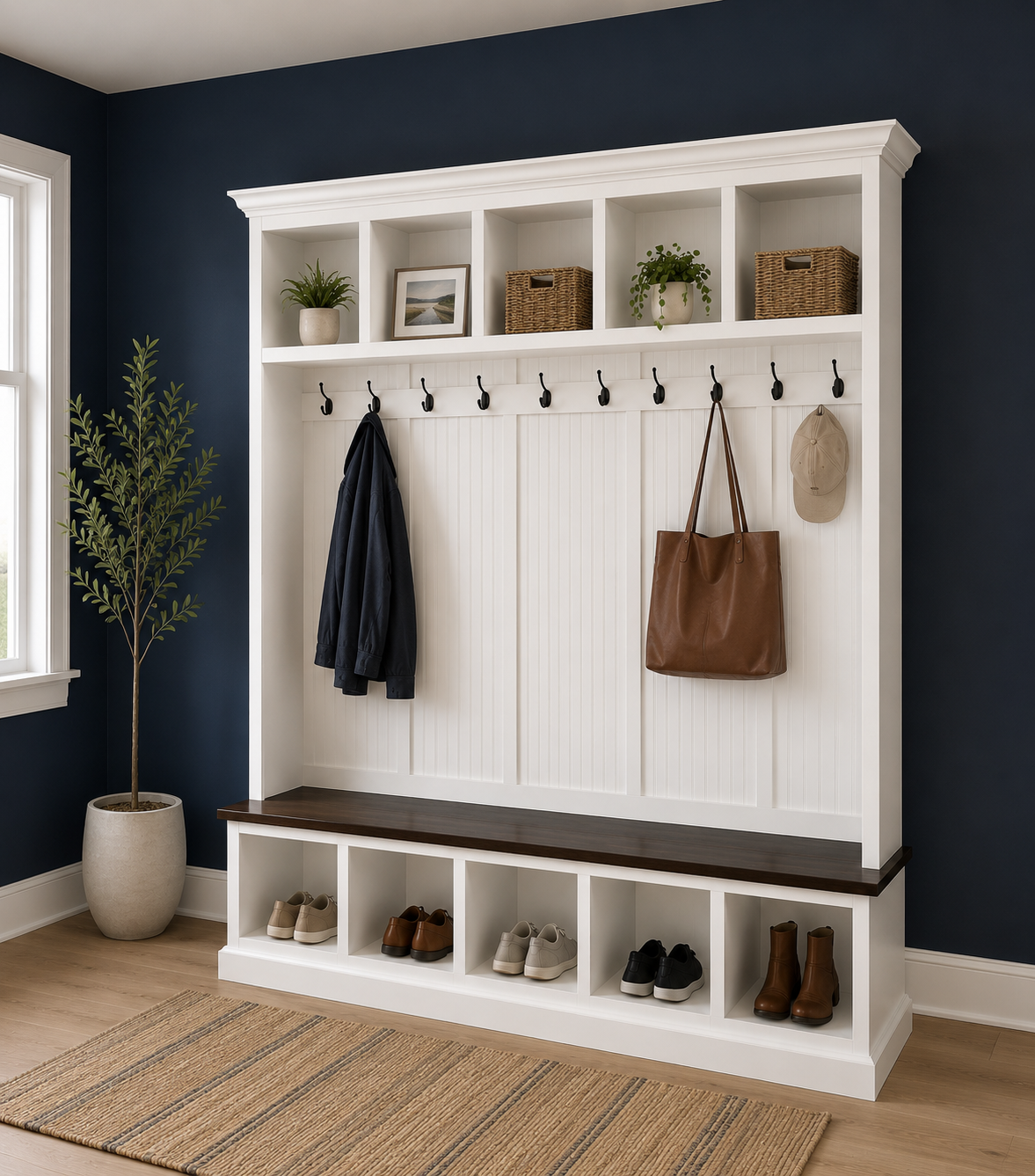 Pennsylvania 5-Section Entryway Bench with Storage – Custom Mudroom Seating | Wood Hall Tree Organizer - Griffin Furniture