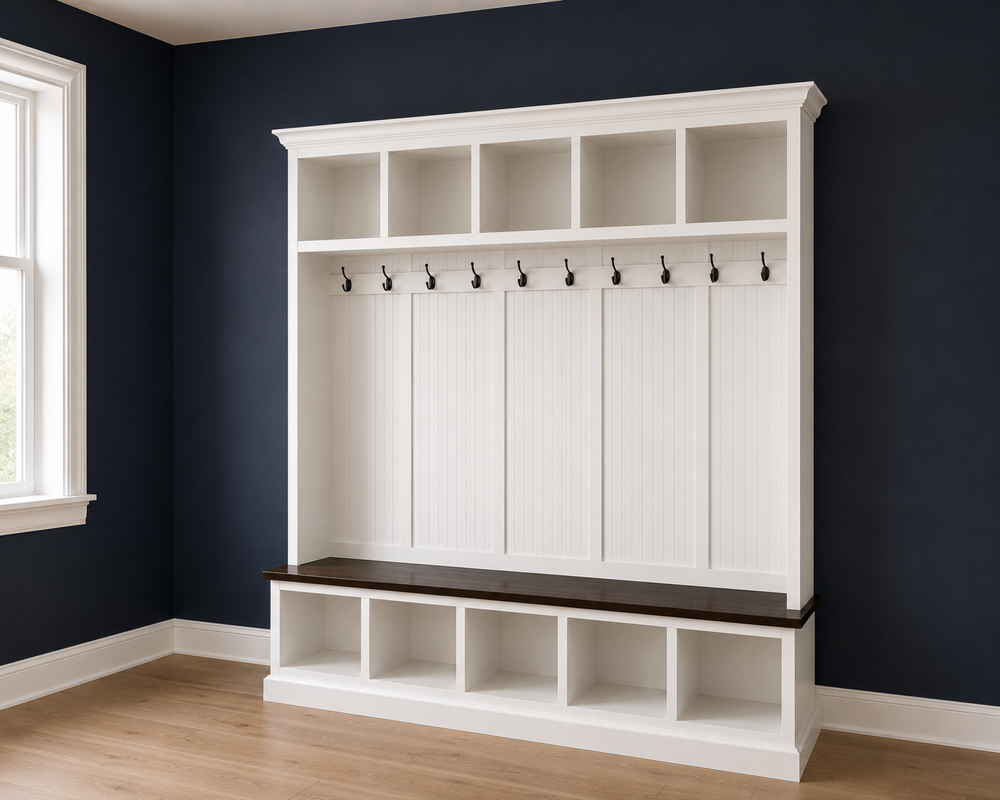 Pennsylvania 5-Section Entryway Bench with Storage – Custom Mudroom Seating | Wood Hall Tree Organizer - Griffin Furniture