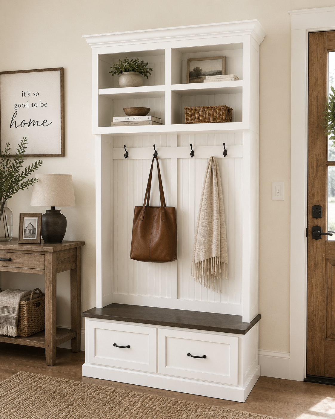 Branson Hall Tree Entryway Bench with Shoe Rack & Mudroom Storage | 2-Section Coat Organizer - Griffin Furniture