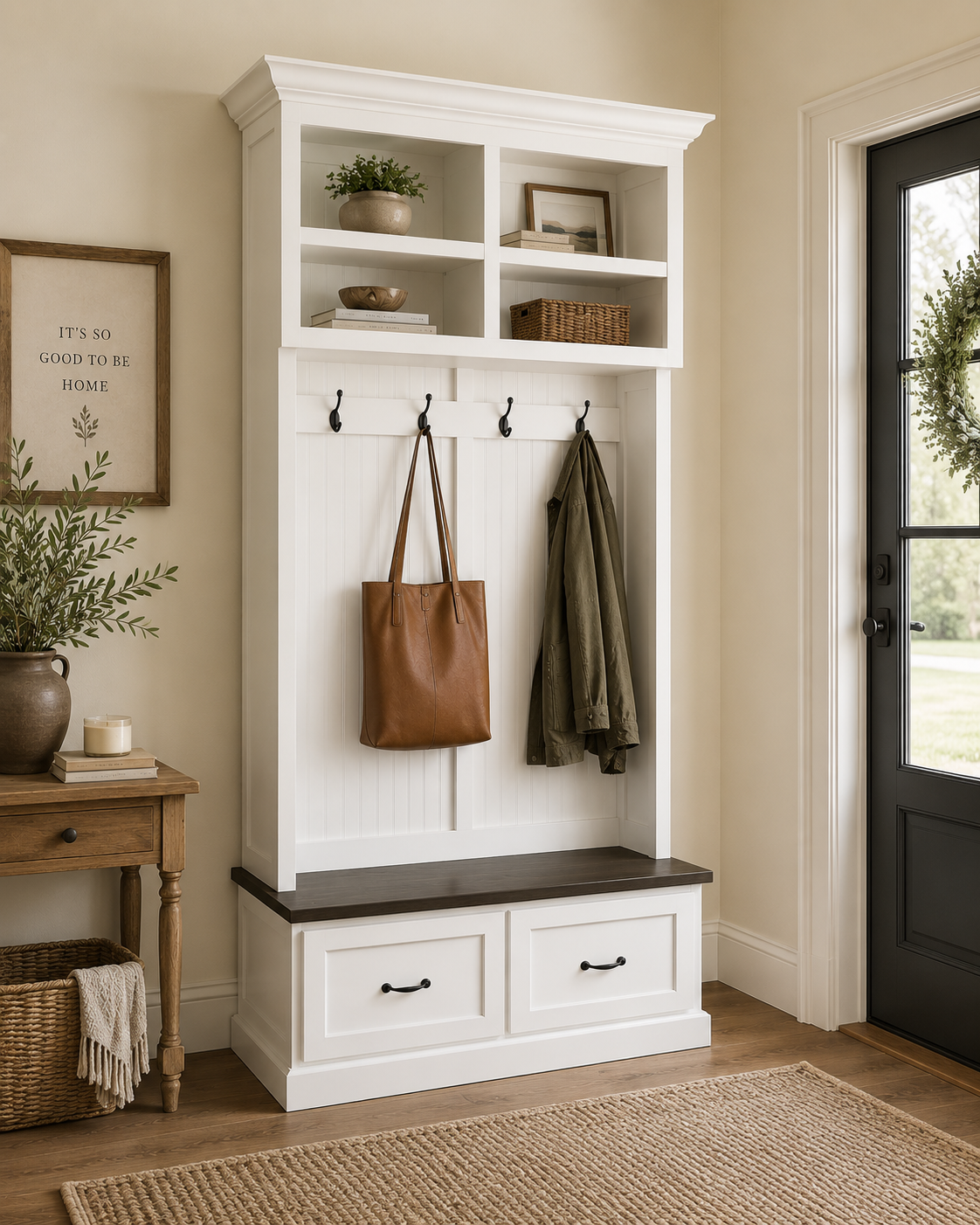 Branson Hall Tree Entryway Bench with Shoe Rack & Mudroom Storage | 2-Section Coat Organizer - Griffin Furniture