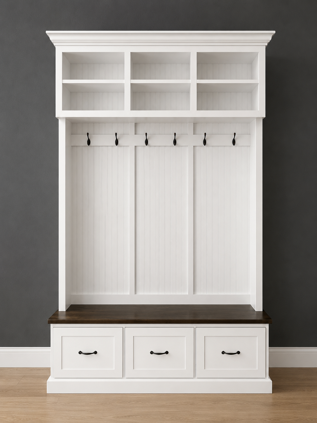 Branson Entryway Bench with Shoe Storage | 3-Section Mudroom Bench, Hall Tree & Wall-Mount Coat Rack – Custom Wood Furniture - Griffin Furniture