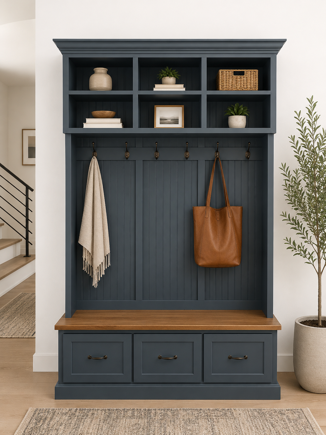 Branson Entryway Bench with Shoe Storage | 3-Section Mudroom Bench, Hall Tree & Wall-Mount Coat Rack – Custom Wood Furniture - Griffin Furniture