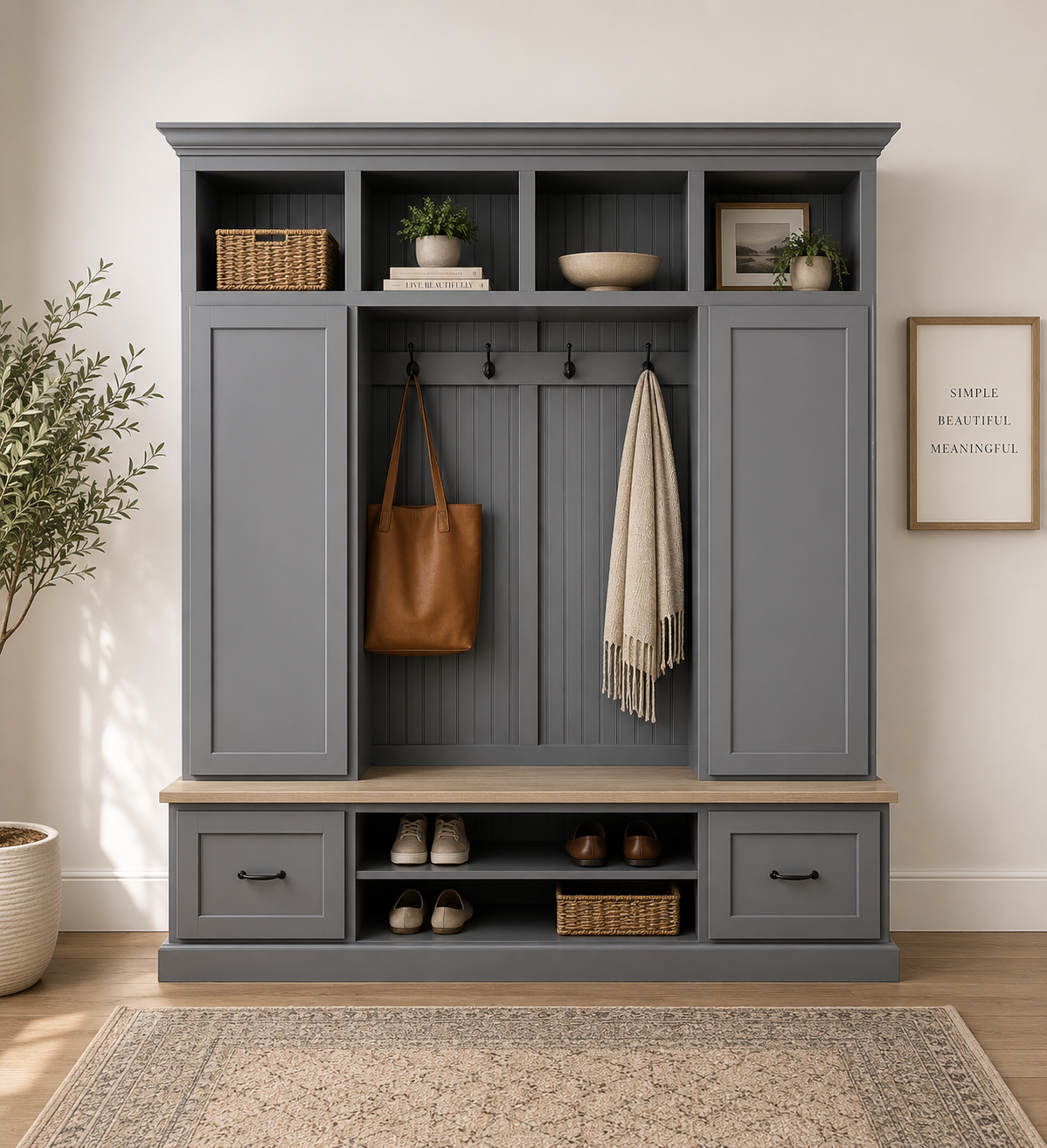 Florida Mudroom Locker Bench with Hall Tree | Custom Storage Solution for Entryways - Griffin Furniture