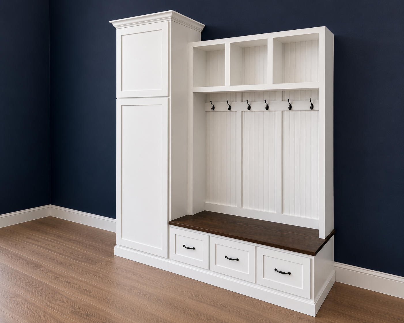 Holbrook Entryway Bench with Shoe Storage |3-Section Wood Mudroom Organizer | Hall Tree Style Mud Bench - Griffin Furniture