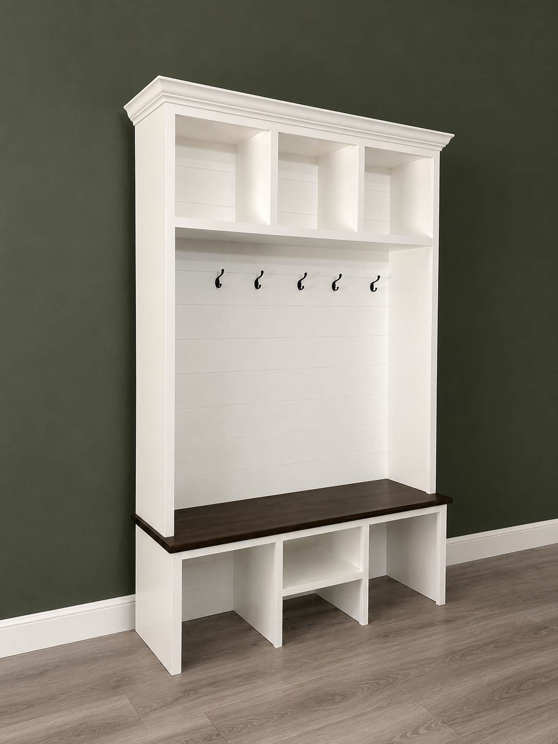 Bluffton Hall Tree with Shoe Storage Bench | Entryway Organizer | Mudroom Furniture & Wall-Mount Coat Rack Cabinet - Griffin Furniture