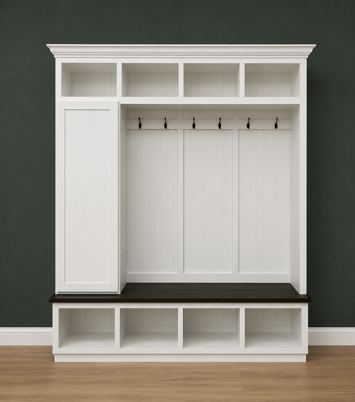Dallas Hall Tree Bench with Coat Rack | 4-Section Mudroom Storage Solution | Custom Mudroom Furniture - Griffin Furniture