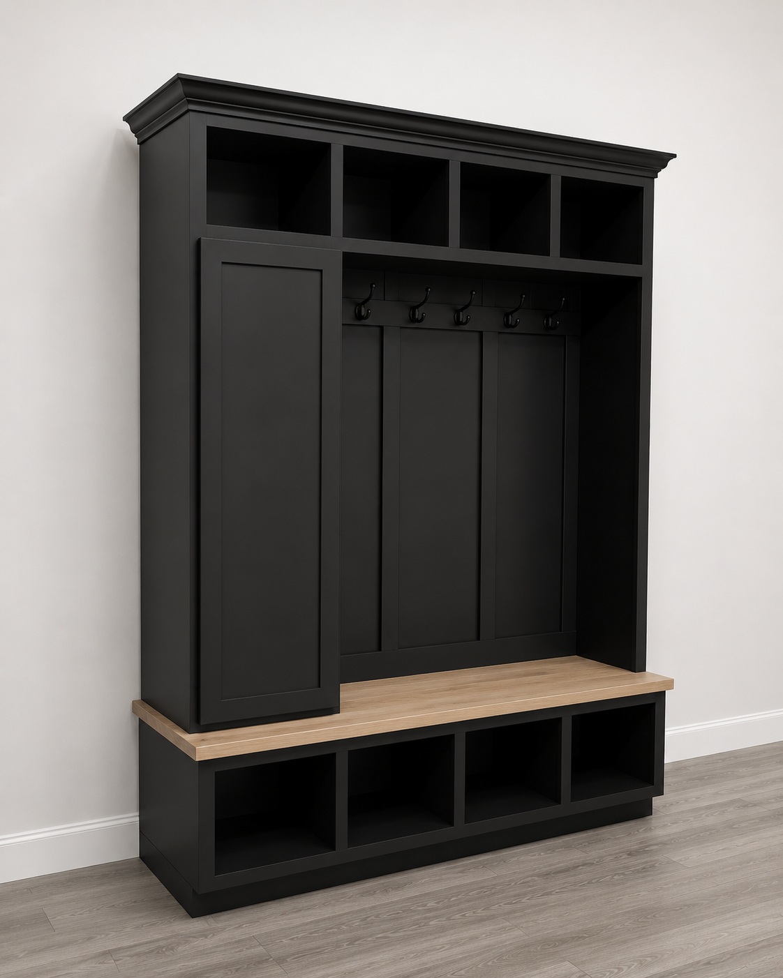 Dallas Hall Tree Bench with Coat Rack | 4-Section Mudroom Storage Solution | Custom Mudroom Furniture - Griffin Furniture