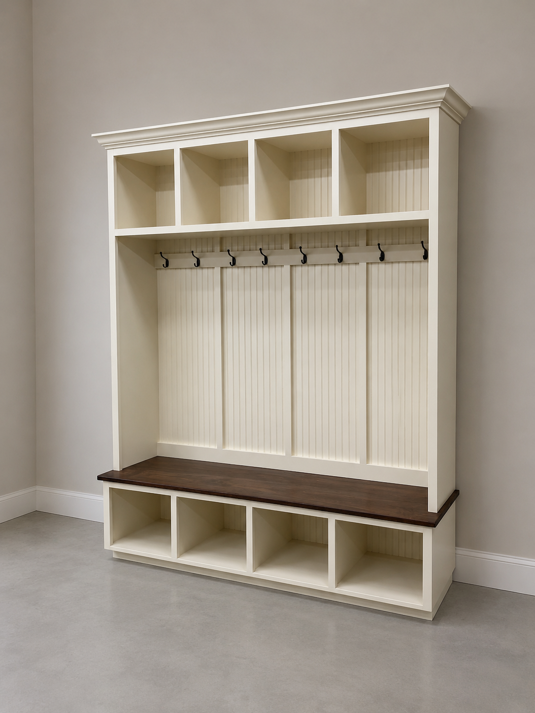 Houston 4-Section Hall Tree with Bench and Shoe Storage | Wood Mudroom Organizer | Entryway Coat Rack with Cubbies
