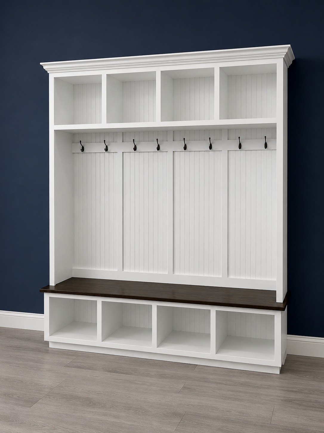 Houston 4-Section Hall Tree with Bench and Shoe Storage | Wood Mudroom Organizer | Entryway Coat Rack with Cubbies