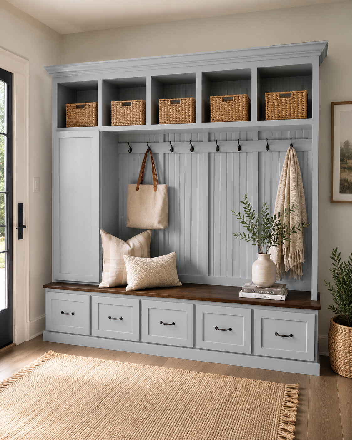 Oregon Mudroom Bench | Shoe Storage | Hall Tree | Standing Coat Rack | Mudroom Furniture (5 section)