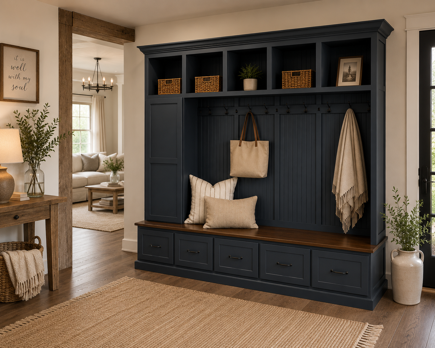 Oregon Mudroom Bench | Shoe Storage | Hall Tree | Standing Coat Rack | Mudroom Furniture (5 section)
