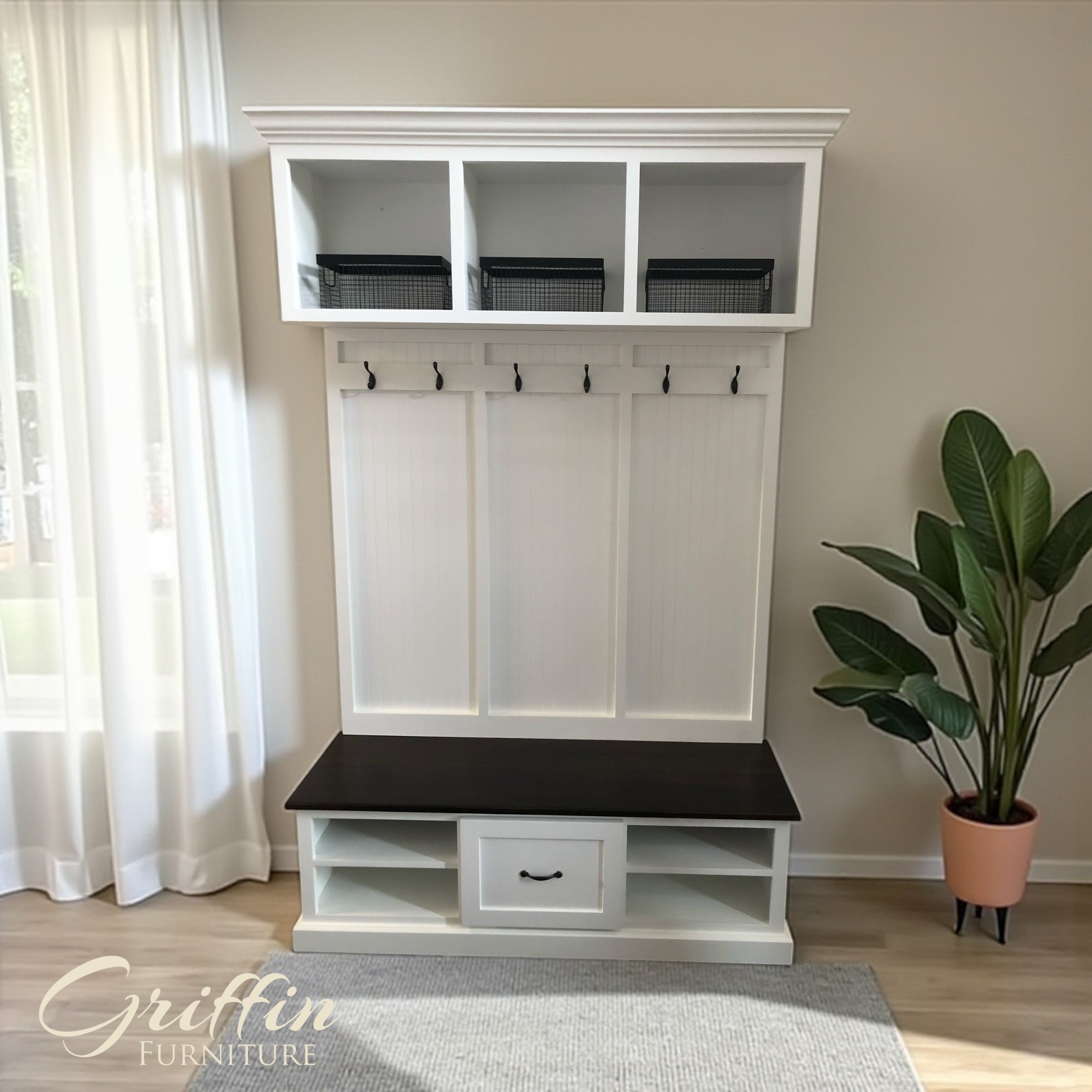 Birmingham Entryway Shoe Storage Bench with Coat Rack | Hall Tree & Mudroom Bench – Custom Wood Furniture