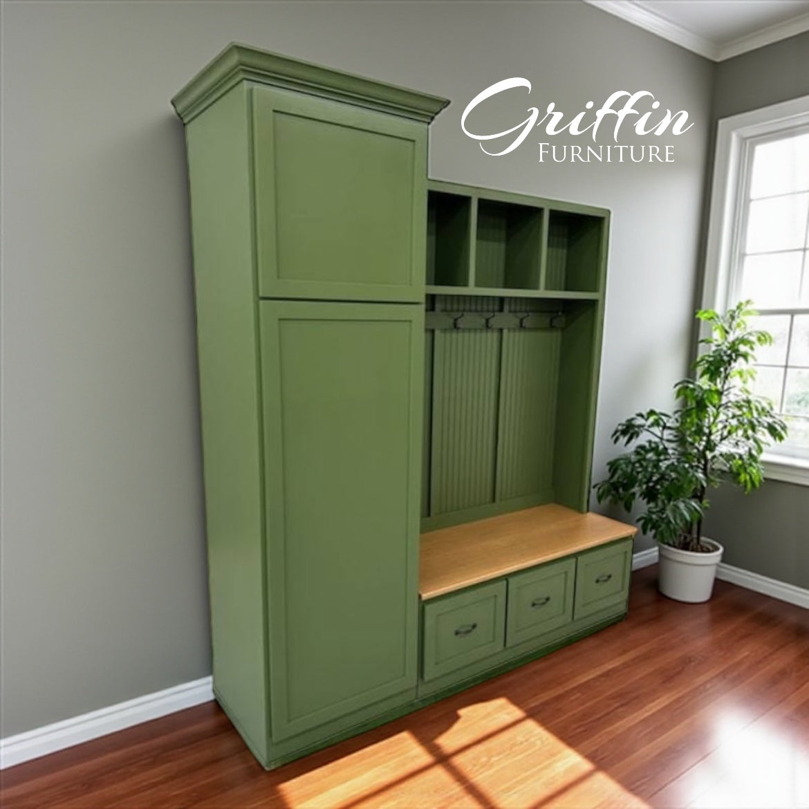 Holbrook Entryway Bench with Shoe Storage | Solid Wood Mudroom Organizer | Hall Tree Style Mud Bench (3-section)