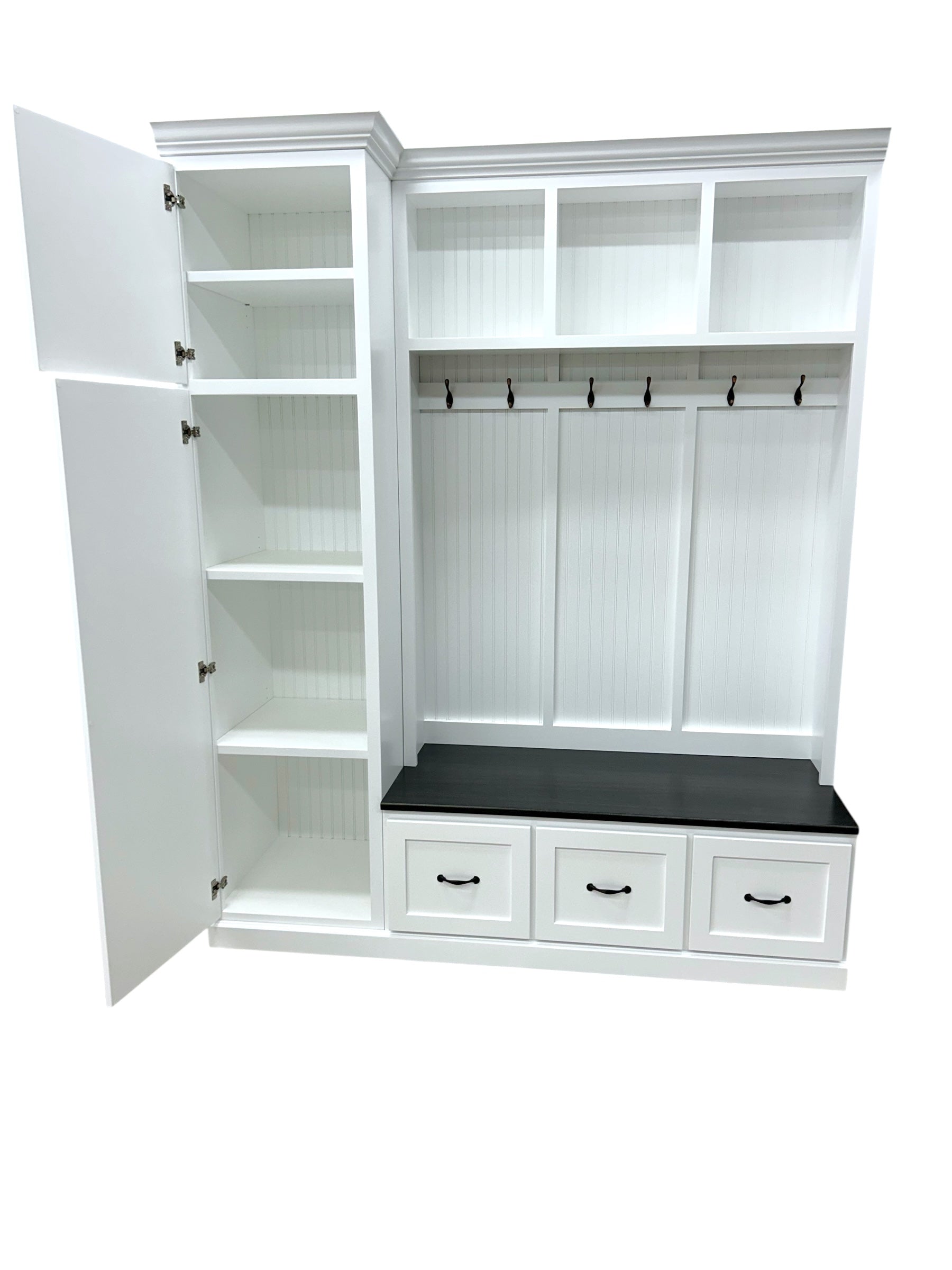 Holbrook Entryway Bench with Shoe Storage | Solid Wood Mudroom Organizer | Hall Tree Style Mud Bench (3-section)